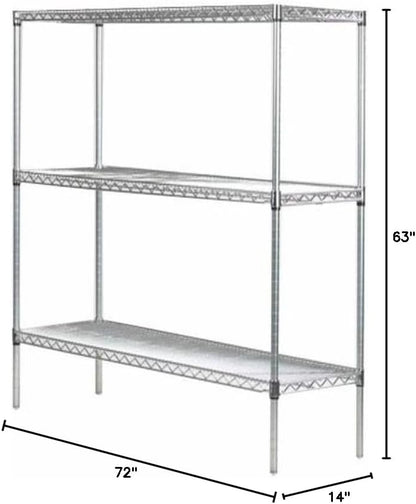 Omega 14" Deep x 72" Wide x 63" High 3 Tier Chrome Starter Shelving Unit