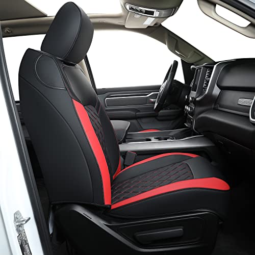 FEELiT for 2019-2025 2026 Ram 1500 CrewCab Waterproof Seat Covers Full Set, Custom Fit Ram 1500 Bighorn Laramie Limited Rebel Longhorn TRX Car Pickup with 4/6 Split Rear Seat (01-Full Set, Black&Red) - color: Black&Red, size: Size #1: 2019-2026 Ram 1500 C