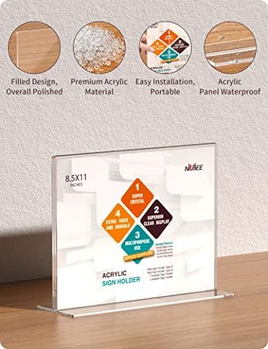 NIUBEE Acrylic Sign Holder 8.5 x 11 Horizontal T-Shape Flyer Stand 6 Pack