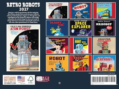Retro Robot Calendar 2027 Monthly Wall Calender 12 Month