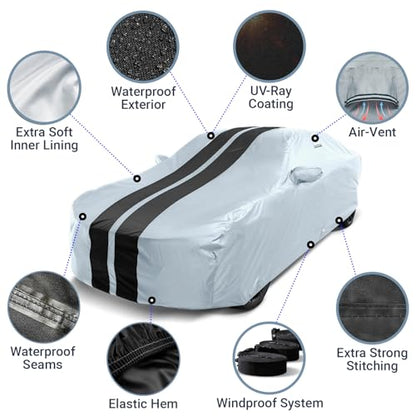 iCarCover Premium Heavy Duty Car Cover - Waterproof All Weather Rain Snow UV Protection, 3-Series, M3, Mustang, Genesis Coupe, G35 G37 Coupe, 3000GT, Size C13 (See Size Chart), Stripe - Gray/Black - color: Sedan & Coupe - Gray/Black, size: C13 for Sedan &