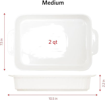 Glad Baking Dish Set, 3pc - Rectangular Stoneware Casserole Dishes for Oven and Microwave - Nesting Bakeware Set with Handles (12'', 10.5'', and 8.5''), Dishwasher Safe