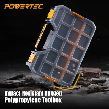 POWERTEC Stackable Tool Box Organizer with Removable Dividers - 17 Compartments, Interlocking, Portable Design (72118)