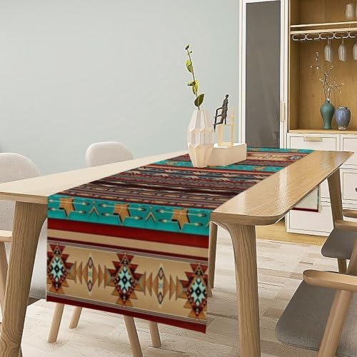 Aztec Southwest Table Runner,Ethnic Style Design Geometric Table Runners Dresser Scarves Table Setting Decor for Garden Farmhouse Wedding Party Holiday Dinner Home 13x120 Inch