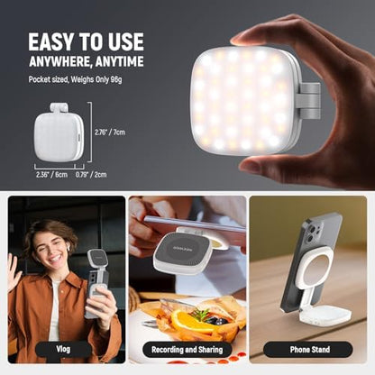 NEEWER BASICS Magnetic Selfie Light Compatible with MagSafe iPhone, CRI95 700lx/0.3m Folding LED Phone Fill Ring Lighting with Mirror for Zoom Makeup Photography Recording Video Conference,White NL48B