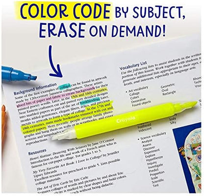 Crayola Take Note Erasable Highlighters, Cool School Supplies, Chisel Tip Markers, 6 Count, Pack of 2