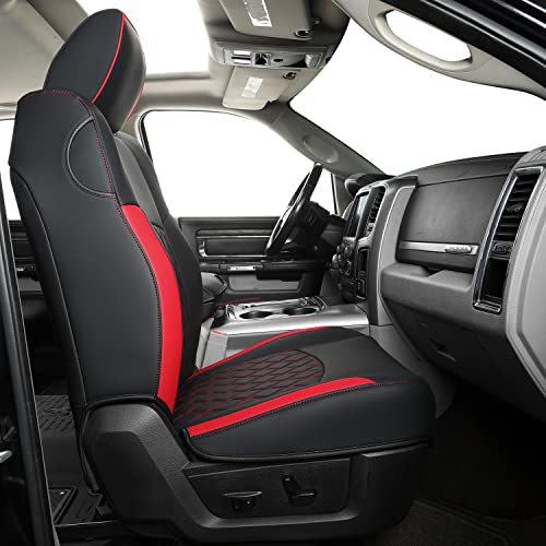 FEELiT Waterproof Seat Covers Full Set, Custom Fit 2011-2018 Ram 1500 Crew&Some 2011-2025 2026 Ram 2500&3500 Bighorn Laramie Limited Longhorn Pickup with 4/6 Split Rear Seat (02-Full Set, Red) - color: Black&Red, size: Size #2: Full Set