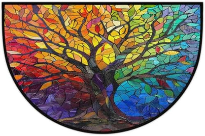 Stained Glass Tree Summer Half Round Door Mat Non Slip Washable Semi Circle Area Rug Absorbent Soft Half Moon Rug Floor Mat for Indoor Outdoor Kitchen Bathroom Patio Front Door Mat Decor