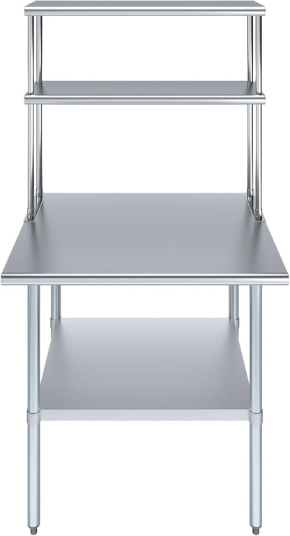 AmGood Stainless Steel Work Table Double Tier Overshelf 30" x 36" Work Table + 12" Overshelf