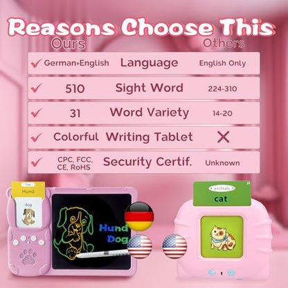 Talking Flash Cards with Writing Tablet - German English, Pink