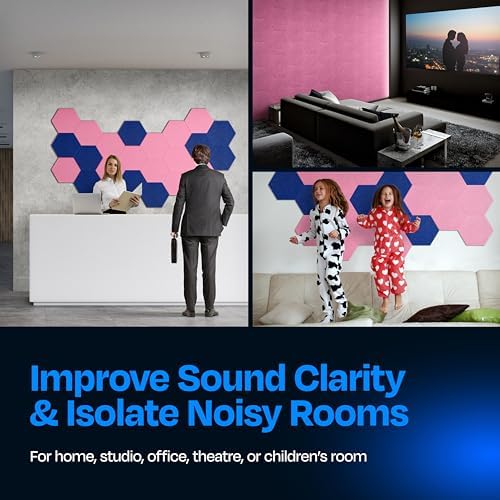 Acoustic Panels 12-Pack Soundproof Wall Panels 14"X12.1"X0.4" Sound Panels High Density Sound Dampening Panels - [Chic Pink Hexagon]