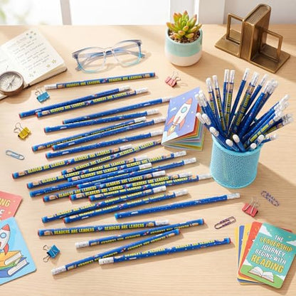 Tenceur 100 Pcs Readers are Leaders Pencils with Erasers Bulk 7.3 Inches Student Incentives Recognition Education Award Prize for Teacher School Classroom Reward Supplies