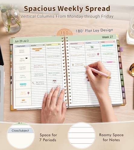 Teacher Planner 2026-2027, July 2026 - June 2027, Academic Weekly & Monthly Calendar Planner with Tabs, 8.5" x 11" A4 Teacher Lesson Plan Book with 7 Periods, Daily Agenda School Organizer for Teacher Student Homeschool, Rainbow