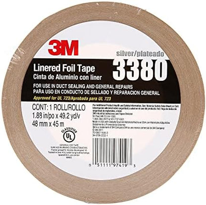 3M Aluminum Foil Tape 3380, Silver, 48 mm x 45 m, 3.25 mil, 1 Roll
