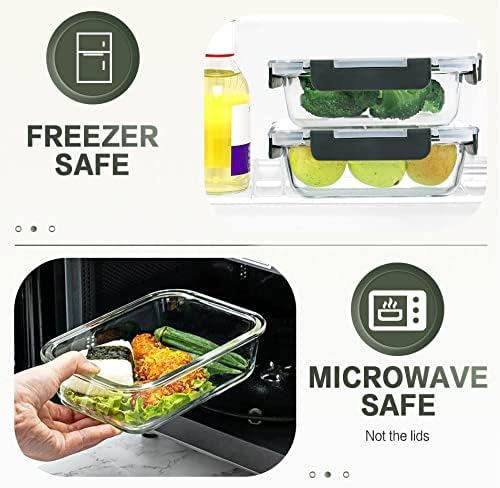 KOMUEE 30 Pieces Glass Food Storage Containers Set, Glass Meal Prep Containers Set with Snap Locking Lids, Airtight lunch Containers for Microwave, Oven, Freezer & Dishwasher,Gray