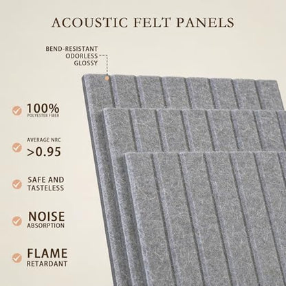 JBER Felt Bulletin Board 48" x 36", 12 Pack Felt Wall Tiles, Light Gray