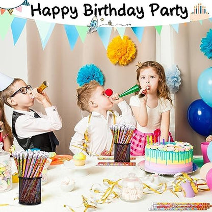 Happy Birthday Pencils Wooden Pencil Birthday Party Pencil with Top Erasers Birthday Party Supplies Favors, 6 Style(72)