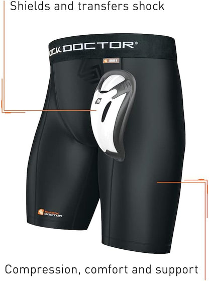 Shock Doctor Compression Shorts with Protective Bio-Flex Cup, Moisture Wicking Vented Protection, Youth Size