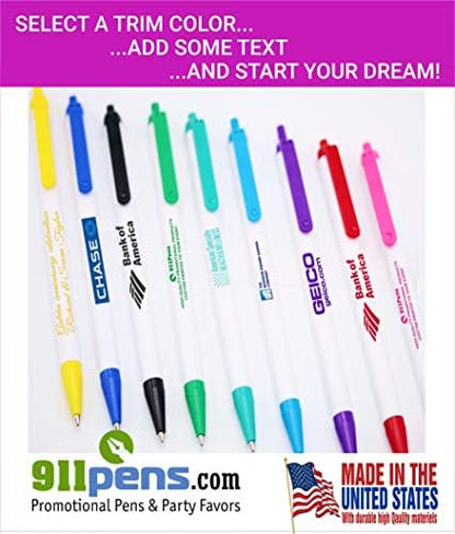 USA Made, Personalized Writing Ink Ballpoint Novelty Pens, Custom Printed with Your Logo & Text (Pack of 500 White Pens with Teal Trim)