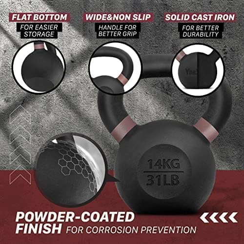 Yes4All Powder Coated Cast Iron Kettlebell Strength Training Kettlebells Weight Set for Full Body Workout, Home Gym