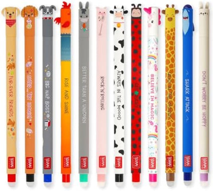 LEGAMI Fur-ever Friends Limited Edition + Farm Sweet Farm Set of 12 Erasable Gel Pens with Thermosensitive Erase Ink, Range of ink colours & barrel designs, 0.7mm Tip, Animal Designs