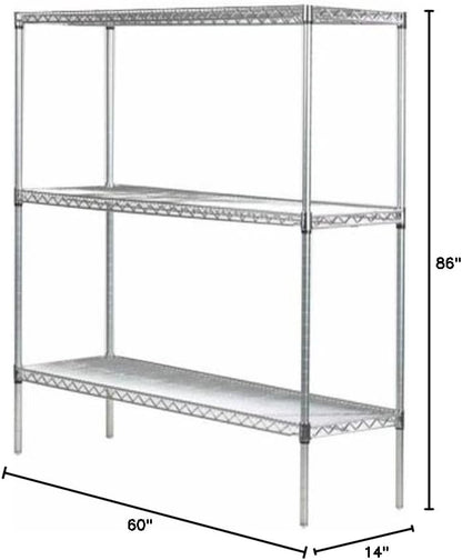 Omega 14" Deep x 60" Wide x 86" High 3 Tier Chrome Starter Shelving Unit
