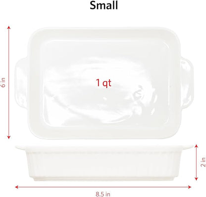Glad Baking Dish Set, 3pc - Rectangular Stoneware Casserole Dishes for Oven and Microwave - Nesting Bakeware Set with Handles (12'', 10.5'', and 8.5''), Dishwasher Safe