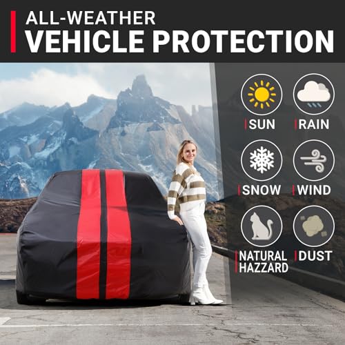 iCarCover Premium Car Cover for 1966-1969 Jaguar 420 Heavy Duty Waterproof All Weather Automobiles Custom Fit Full Exterior Indoor Outdoor UV Snow Rain Protection Covers (Stripe - Black/Red) - color: Black / Red (Stripe), size: 1. Jaguar 420 1966-1969