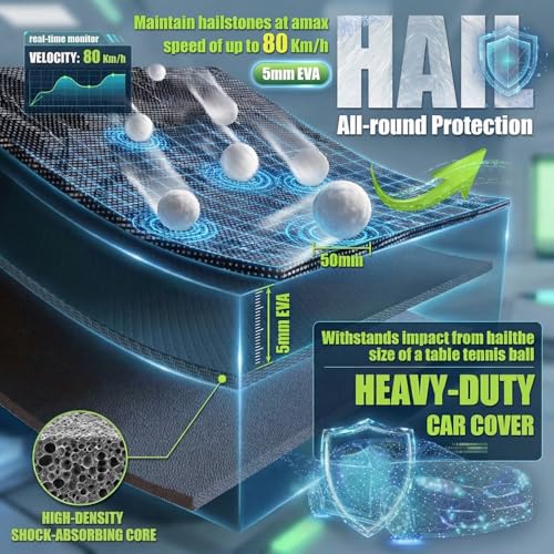 Hail Protector Car Cover, Anti Hail Thickened Multi-Layered EVA Car Cover Waterproof All Weather Protection with Car Sun Visor,Outdoor Hail Protection Cover, Fit Sedan/Coupe-Length 186-193 Inch. - color: Sedan, size: H2 for Sedan Length 186 -193 Inch