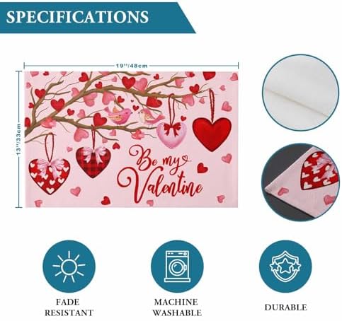Pink Valentine's Day Placemats Set of 6, Red Love Heart Tree Heat Resistant Washable Table Mats Be My Valentine Cotton Table Linens Party Holiday Decor for Home Kitchen Dining Table Outdoor Indoor