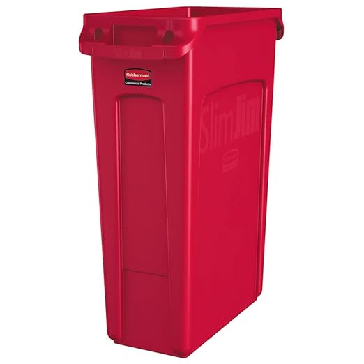 Rubbermaid Commercial Products Slim Jim Trash/Garbage Can with Venting Channels, 23-Gallon, Red, for Kitchen/Office/Workspace