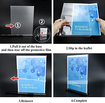 Acrylic Sign Holder 8.5x11 Vertical,Clear Double-Sided Stand Plastic Picture Frames Paper Holder Menu Table Display Stand Flyer Document Holder Tabletop Sign Holder for Home, Store Office,2Pack