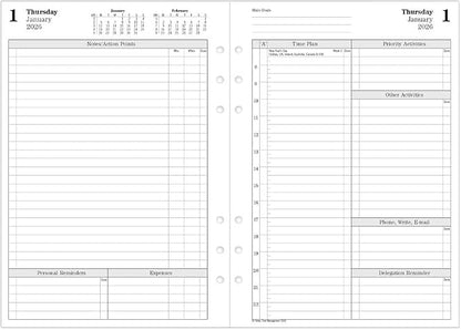 Filofax Calendar Diary Refill, A5 Size, One Day on Two Pages with Appointments, Time Management, White Paper, English, 2026 (CTM7031-26)