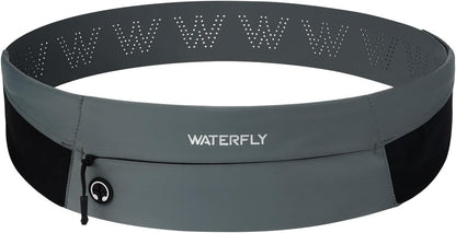 WATERFLY Running Belt Fanny Pack: Slim Waist Bag for Men Women, Workout Fitness Phone Holder for Exercise Marathon Jogging-Grey