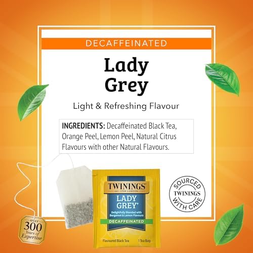 Twinings Decaffeinated Lady Grey Black Citrus Tea Bags, 20 CT Box (6 Pack)