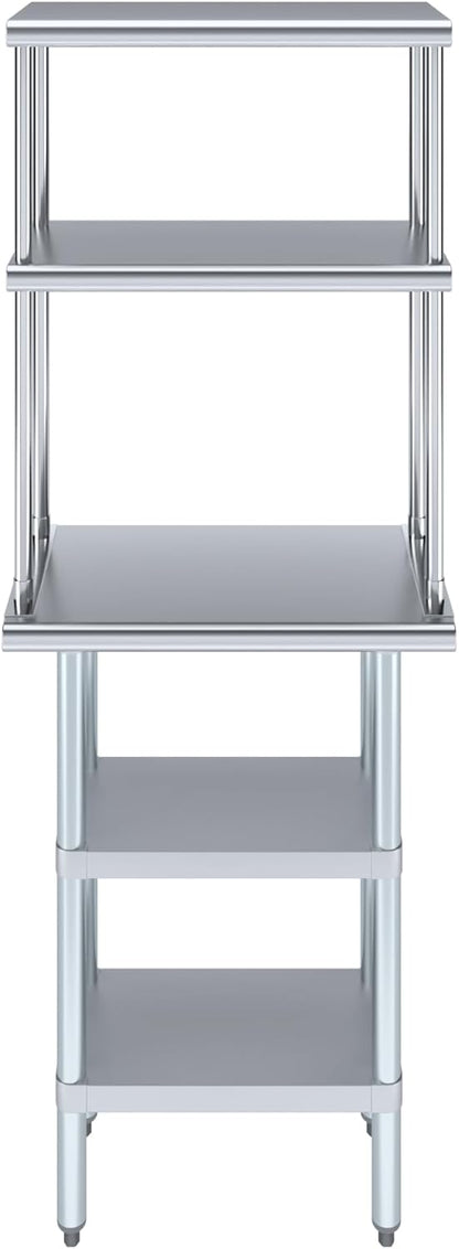 Amgood Stainless Steel Work Table with 2 Shelves and 12" Overshelf - Metal Kitchen Prep Table & Shelving Combo (14" x 24")