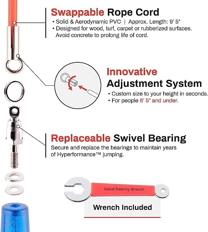 Buddy Lee Jump Ropes Rope Master Original Ball Bearing Jump Rope, 9” HD Plastic Handles. Perfect Jump Rope for Fitness, CrossFit Gym, Endurance Jumping, Cross Overs, Extreme Jumping