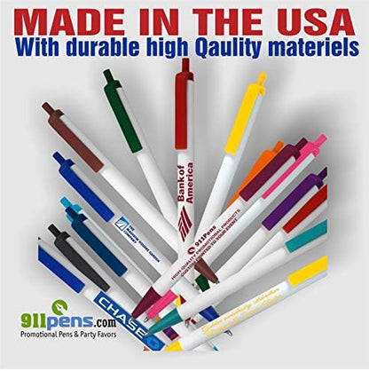 USA Made, Personalized Writing Ink Ballpoint Novelty Pens, Custom Printed with Your Logo & Text (Pack of 500 White Pens with Teal Trim)