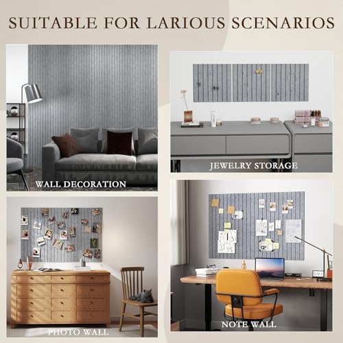 JBER Felt Bulletin Board 48" x 36", 12 Pack Felt Wall Tiles, Light Gray