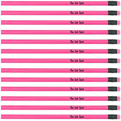 100 Personalized Custom Printed Pencils. USA Made. - Neon Pink