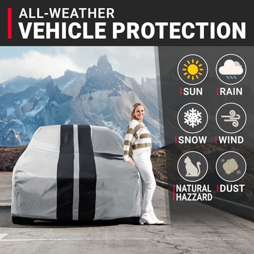 iCarCover Premium Car Cover for 1966-1969 Jaguar 420 Heavy Duty Waterproof All Weather Automobiles Custom Fit Full Exterior Indoor Outdoor UV Snow Rain Protection Covers (Stripe - Gray/Black) - color: Gray / Black (Stripe), size: 1. Jaguar 420 1966-1969