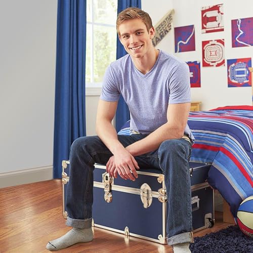 Rhino Trunk & Case Large Essential Trunk With Wheels 32”x18”x14”, 1000+ lbs Capacity - Many Colors. Strong, USA Made Summer Camp Footlocker, and Secure College Dorm Storage Chest - color: Pink
