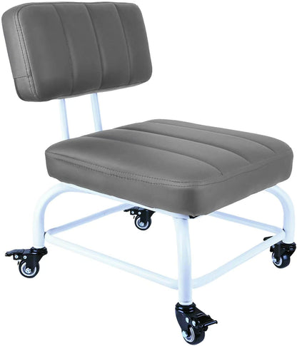 Rolling Stool and 4 Wheels with Brakes Rolling Chair for Home Office Garage Shop Roller Seat Water-Proof High Density Cushion and Steel Dark Gray