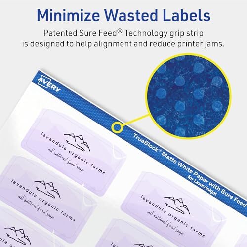 Avery TrueBlock Matte White Rectangle Labels, Sure Feed Technology, 1" x 2", 600 Matte White Labels, Print-to-The-Edge, Laser/Inkjet Printable, Great for Packaging and Product Merchandising