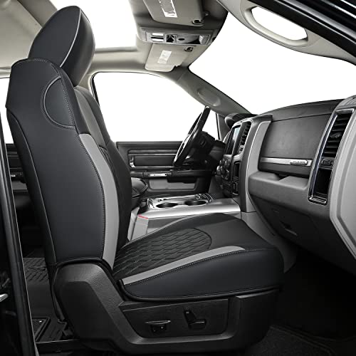FEELiT for Ram Seat Covers Full Set, Custom Fit 2011-2018 Ram 1500&Some 2011-2025 2026 Ram 2500&3500 Bighorn Laramie Limited Rebel Longhorn TRX Pickup with 4/6 Split Rear Seat (02-Full Set, Gray) - color: Black&Gray, size: Size #2: Full Set