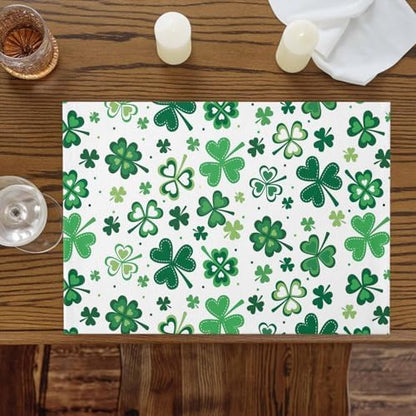 Vandarllin St Patrick's Day Green Shamrocks Clover Placemats Set of 4, Cotton Linen Heat Resistant Table Mats Washable Spring Holidays Decorations for Kitchen Dining Table