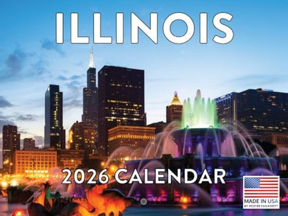 Illinois Calendar 2026 Wall 12 Month Monthly IL Scenic Souvenirs Illinoisan Themed Gifts | American Made In The USA