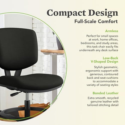 HON Volt Ergonomic Office Stool, Armless, Office Desk Computer Chair, Black
