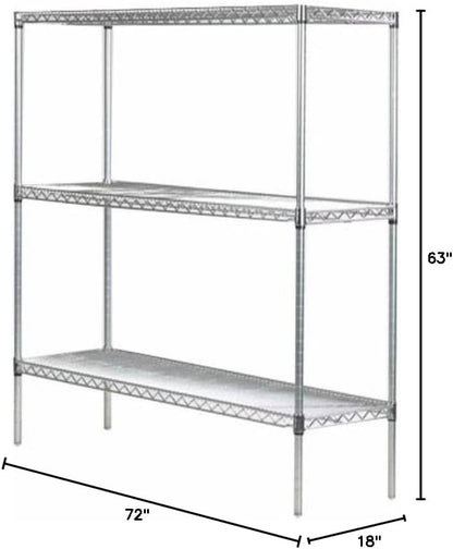 Omega 18" Deep x 72" Wide x 63" High 3 Tier Chrome Starter Shelving Unit