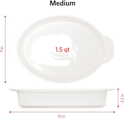 Glad Baking Dish Set, 3pc - Oval Stoneware Casserole Dishes for Oven and Microwave - Nesting Bakeware Set with Handles (11.5'', 10'', and 8.5''), Dishwasher Safe